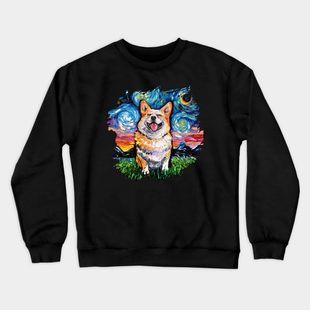 Smiling Corgi Night with border Crewneck Sweatshirt by sagittariusgallery